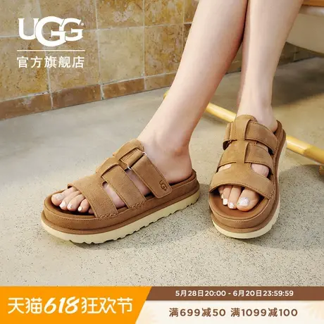 UGG夏季新款女士舒适炫金系列厚底露趾简约魔术贴休闲拖鞋1174090商品大图
