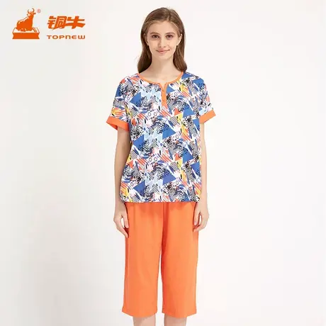 Topnew/铜牛春夏汗布短袖Y领印花女套睡衣家居套装VJ069商品大图