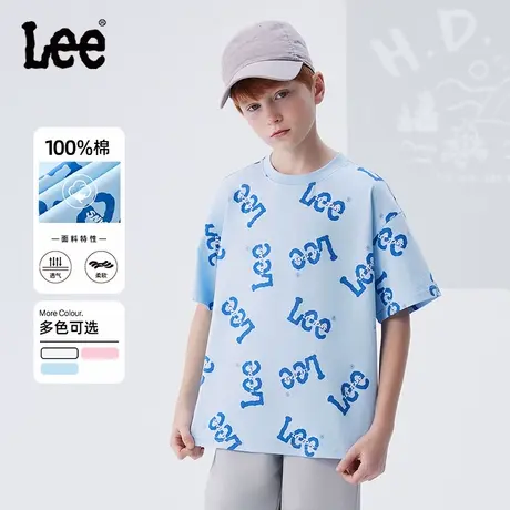 lee印花T恤天空蓝男童短袖2025年新款夏季宽松上衣小孩衣服中大童图片