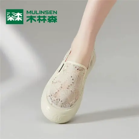 木林森帆布鞋女2025新款夏季透气一脚蹬浅口配裙子渔夫老北京布鞋图片