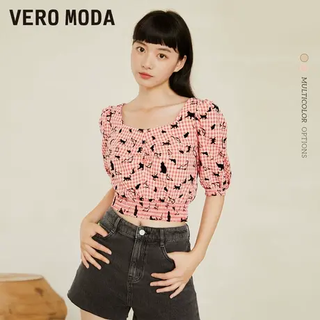 Vero Moda奥莱雪纺衬衫夏季清仓时尚可爱小猫咪印花百搭上衣女图片