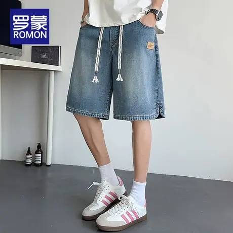 罗蒙牛仔短裤男2025新款夏季薄款宽松直筒美式潮牌休闲五分中裤子商品大图