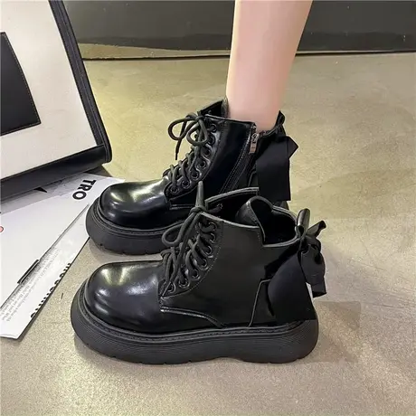 厚底英伦风马丁靴女夏2023新款春秋时尚少女感蝴蝶结短筒女靴高帮图片