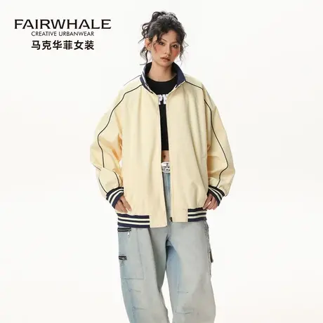 马克华菲复古潮流棒球服外套女美式立领休闲宽松oversize夹克上衣图片