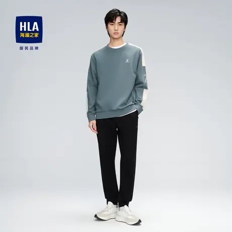 HLA/海澜之家2023舒适亲肤卫衣斜纹布撞色字母罗纹圆领上衣男商品大图