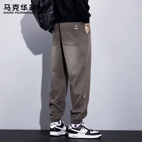 马克华菲松紧腰牛仔裤男春秋季韩版潮流宽松束脚哈伦九分休闲裤子图片