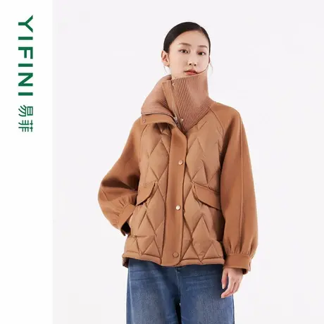 [专柜同款]Yifini/易菲撞布拼接保暖白鹅绒宽松羽绒服女时尚上衣商品大图