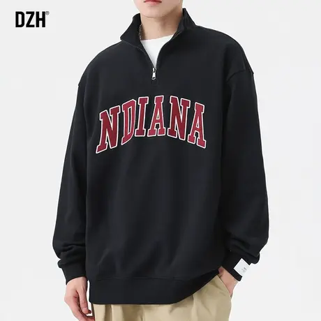 男士黑色半拉链卫衣男春秋季潮牌宽松男装2023新款长袖上衣潮外套商品大图