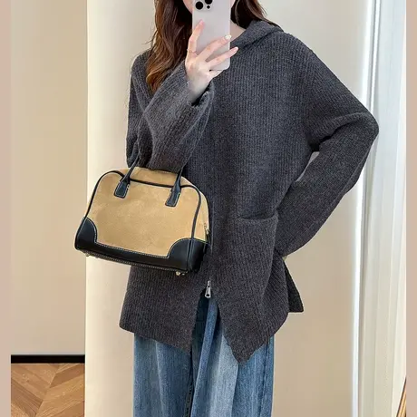 唐狮秋冬季女毛衣高级感简约风连帽开衫外套高级感日常毛线衫tu图片
