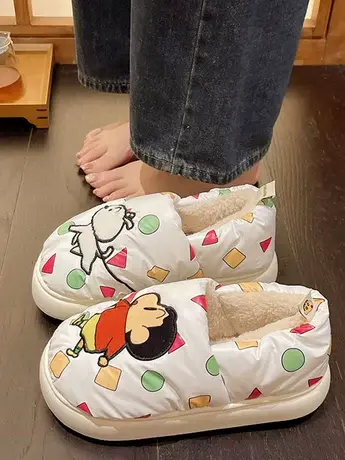 搞怪可爱长毛绒防雨布防滑寝室棉拖鞋女冬季加厚保暖包跟学生棉鞋商品大图