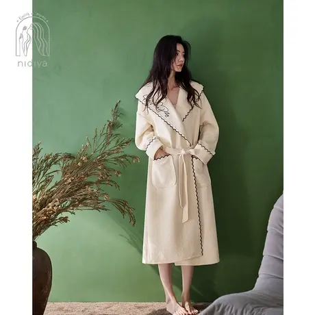 妮狄娅睡衣睡袍女秋纯棉加厚夹层长袖翻领长款浴袍秋冬保暖家居服商品大图