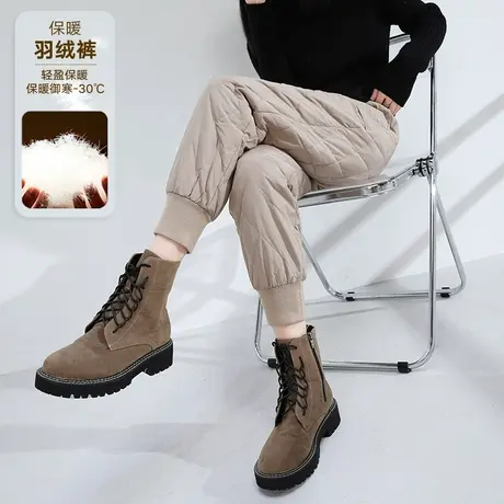 羽绒裤女外穿时尚秋冬季卡其色高腰直筒宽松显瘦加厚休闲束脚棉裤图片