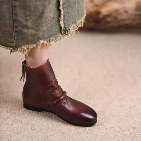 Artmu阿木原创复古短靴女2023新款平底舒适百搭女靴子真皮堆堆靴图片