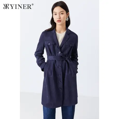 YINER音儿商场同款女装2021秋季新款西装领收腰系带风衣商品大图