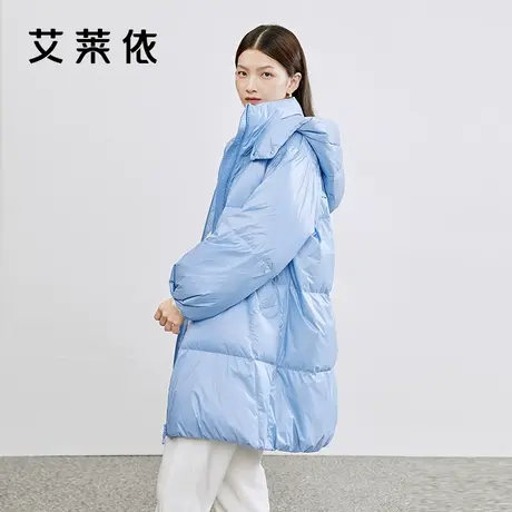 艾莱依羽绒服女新款冬季时尚高端外套连帽保暖抽褶花苞袖设计外套图片