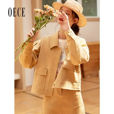 Oece春装女装 男友风复古个性帅气减龄春秋炸街短外套商品大图