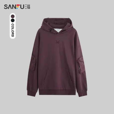 三福2023冬男士时尚机能袖袋卫衣 街头潮流宽松连帽上衣477949商品大图