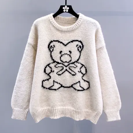 日系卡通小熊毛衣女秋冬2023新款宽松慵懒风加厚外穿套头针织衫图片