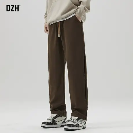 男生棕色裤子男款冬季加厚美式高街休闲裤直筒宽松2023新款运动裤图片