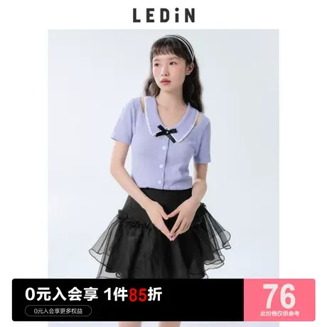 乐町Polo领T恤上衣女短款休闲夏季新款露肩辣妹短袖针织衫商品大图
