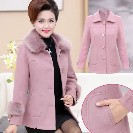 妈妈装冬装毛呢外套女40岁50中年女装秋装衣服中老年秋冬短款上衣图片