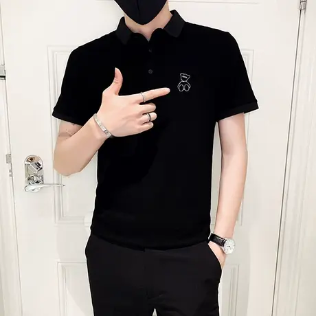 夏季男士t恤polo衫短袖翻领半袖刺绣小熊时尚休闲潮流潮牌ins体恤商品大图