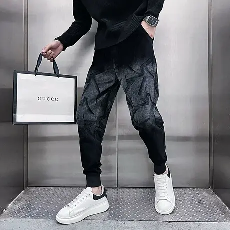 秋冬季时尚渐变休闲裤男潮流百搭束脚哈伦男裤2023修身小脚裤卫裤商品大图