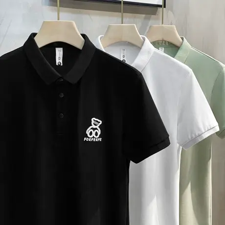小熊刺绣帅气翻领高端Polo衫男潮流潮牌夏季带领t恤男士短袖上衣商品大图