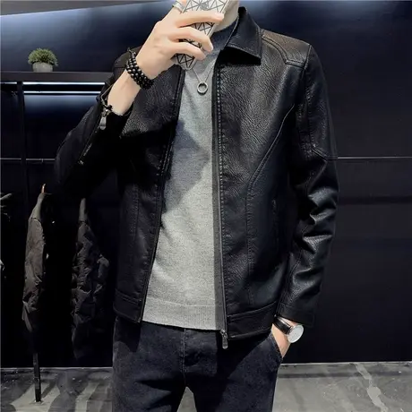 秋冬季韩版潮牌青年皮衣男士外套加绒加厚帅立领PU皮夹克男装休闲商品大图