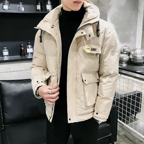 男士冬季外套短款浅米色棉衣加厚羽绒棉服潮流ins工装潮牌棉袄子商品大图