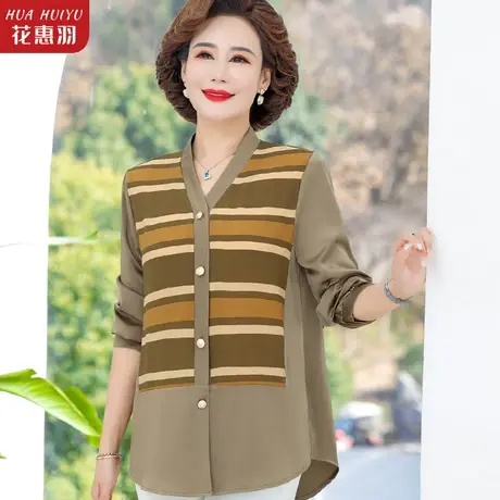 妈妈春秋长袖上衣40岁洋气高贵小衫中老年女春装2023新款时尚套装商品大图