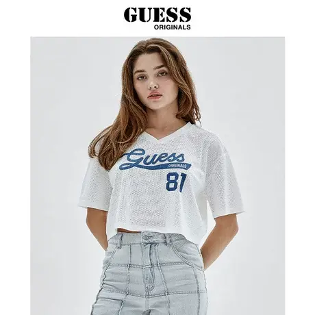 GUESS Originals女士时尚潮流v领短款T恤-W2YP03K8PK0商品大图