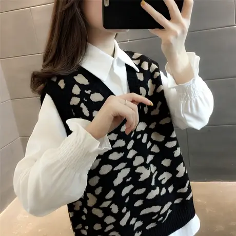 豹纹马甲春季女士内搭外穿小背心针织2023年新款毛衣韩版潮流时尚商品大图