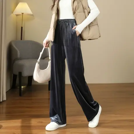 时尚气质休闲裤2023年冬季新款女百搭高腰显瘦减龄直筒宽松长裤商品大图