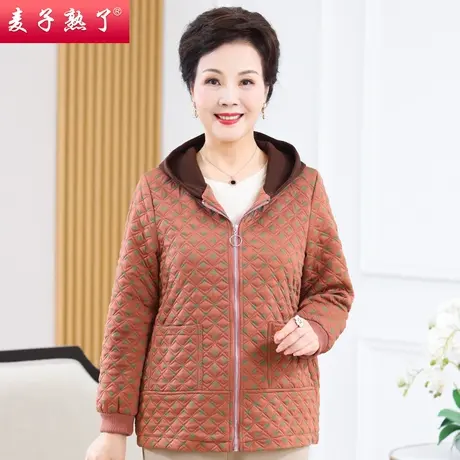 时尚妈妈装连帽撞色短外套女2023春秋季新款大码宽松休闲减龄夹克图片