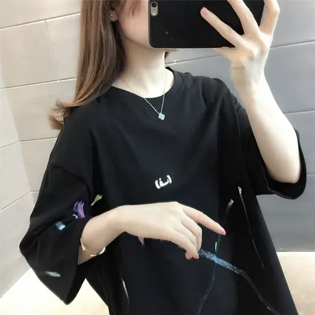 韩版新款短袖t恤女2023夏季新款欧货宽松泼墨个性百搭女上衣服ins商品大图