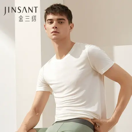 舒适丝滑]双面真丝透气 桑蚕丝圆领T 短袖纯色打底上衣男金三塔商品大图