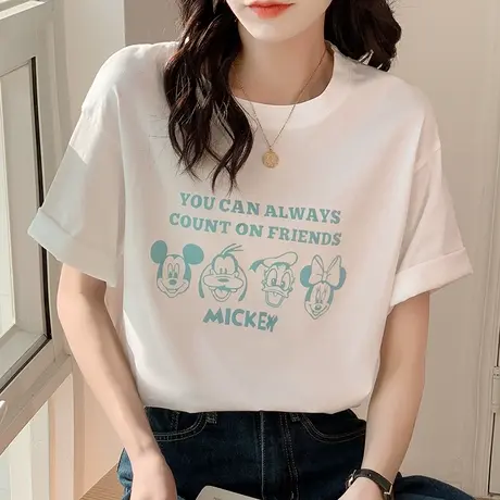 迪士尼短袖T恤女夏装2023年新款日系设计感宽松学生纯棉半袖上衣图片