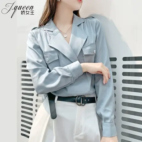 衬衫女设计感小众秋季新款韩版西装领气质上衣宽松休闲OL女士衬衣商品大图