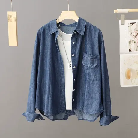设计感小众牛仔衬衫女短款长袖休闲衬衣外套春秋季2024新款上衣潮商品大图