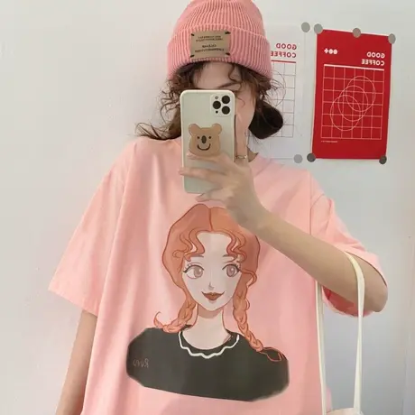 欧美复古短袖t恤女夏季纯棉宽松韩版ins设计感小众chic港味上衣服商品大图