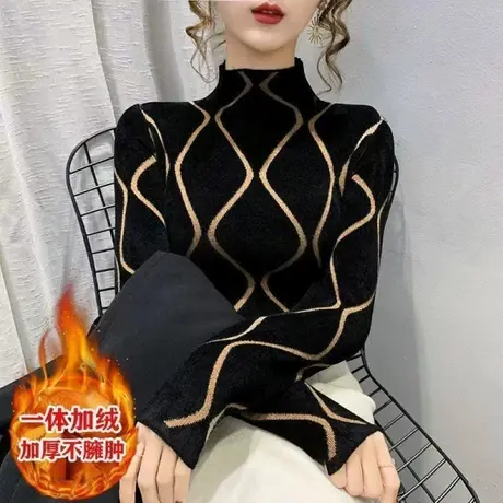 半高领打底衫女装2024秋冬新款加绒加厚内搭洋气中领t恤保暖上衣商品大图