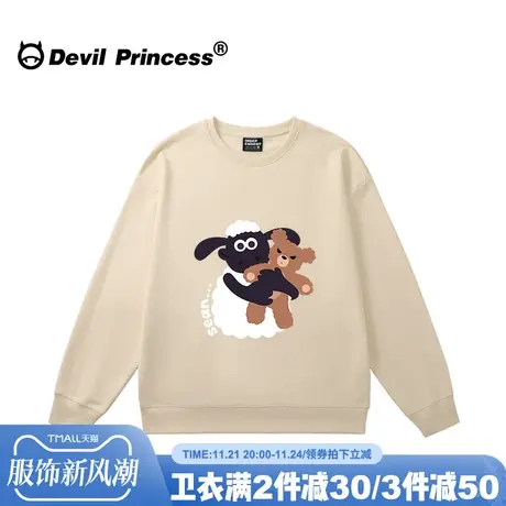 美式复古卡通潮牌超火杏色卫衣女2024新款大版宽松无性别穿搭上衣商品大图