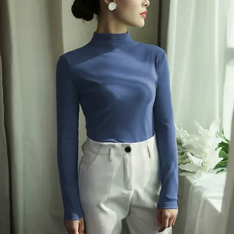 春秋冬半高领内搭洋气百搭加厚德绒长袖t恤加绒保暖上衣打底衫女商品大图