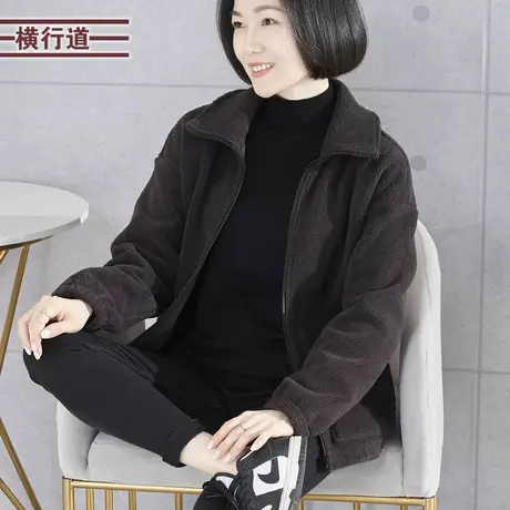 2025新款春装翻领加绒加厚胖MM中年妈妈长袖外套女装大码上衣外穿商品大图