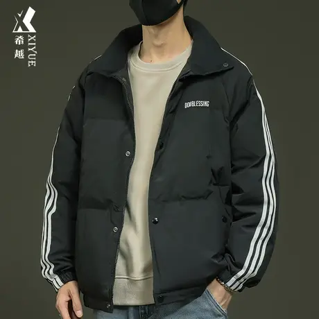 希越白鸭绒羽绒服男士小牛津无帽立领外套冬季防水美式潮牌面包服商品大图