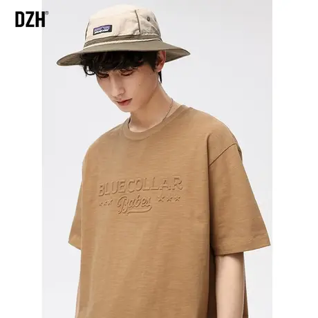 男士咖色美式重磅t恤男夏季纯棉潮牌短袖2023新款宽松上衣体恤衫商品大图