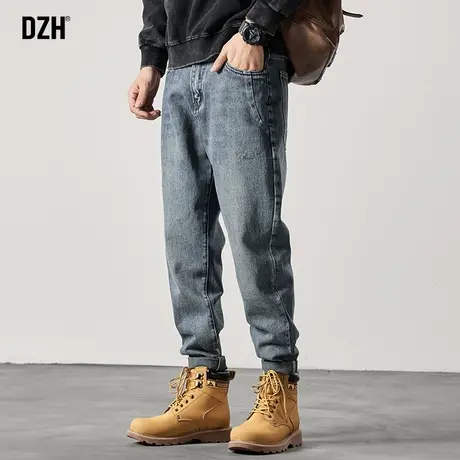男士蓝色小脚牛仔裤男潮牌修身裤子2023新款休闲长裤百搭大码男裤商品大图
