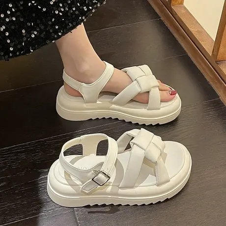 仙女风法式露趾凉鞋女2023夏季新款网红配裙子百搭厚底沙滩气质鞋商品大图