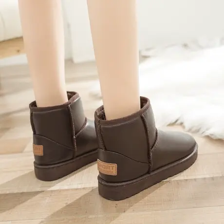 皮面防水防滑雪地靴女2024年新款冬加绒加厚棉鞋网红厚底学生短筒图片